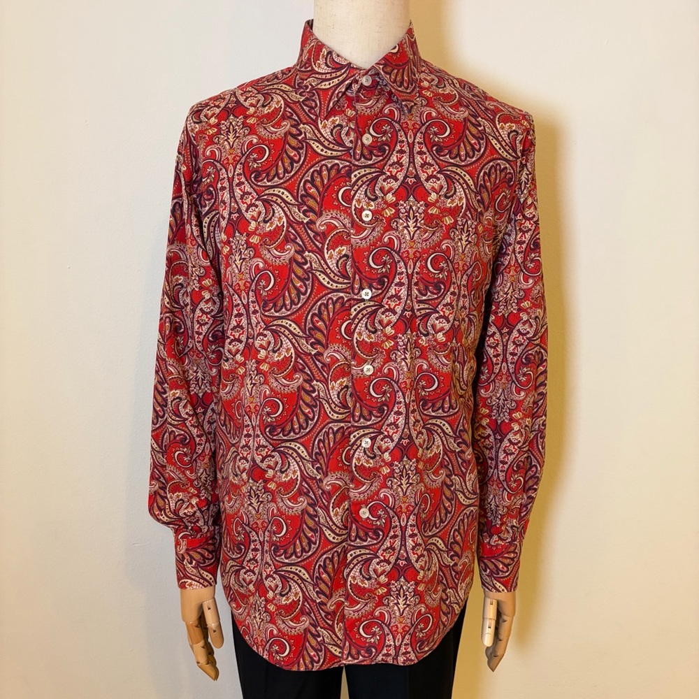 Alan Flusser Men’s XL Red Paisley 100% Cotton Button Down Shirt - Picture 4 of 12